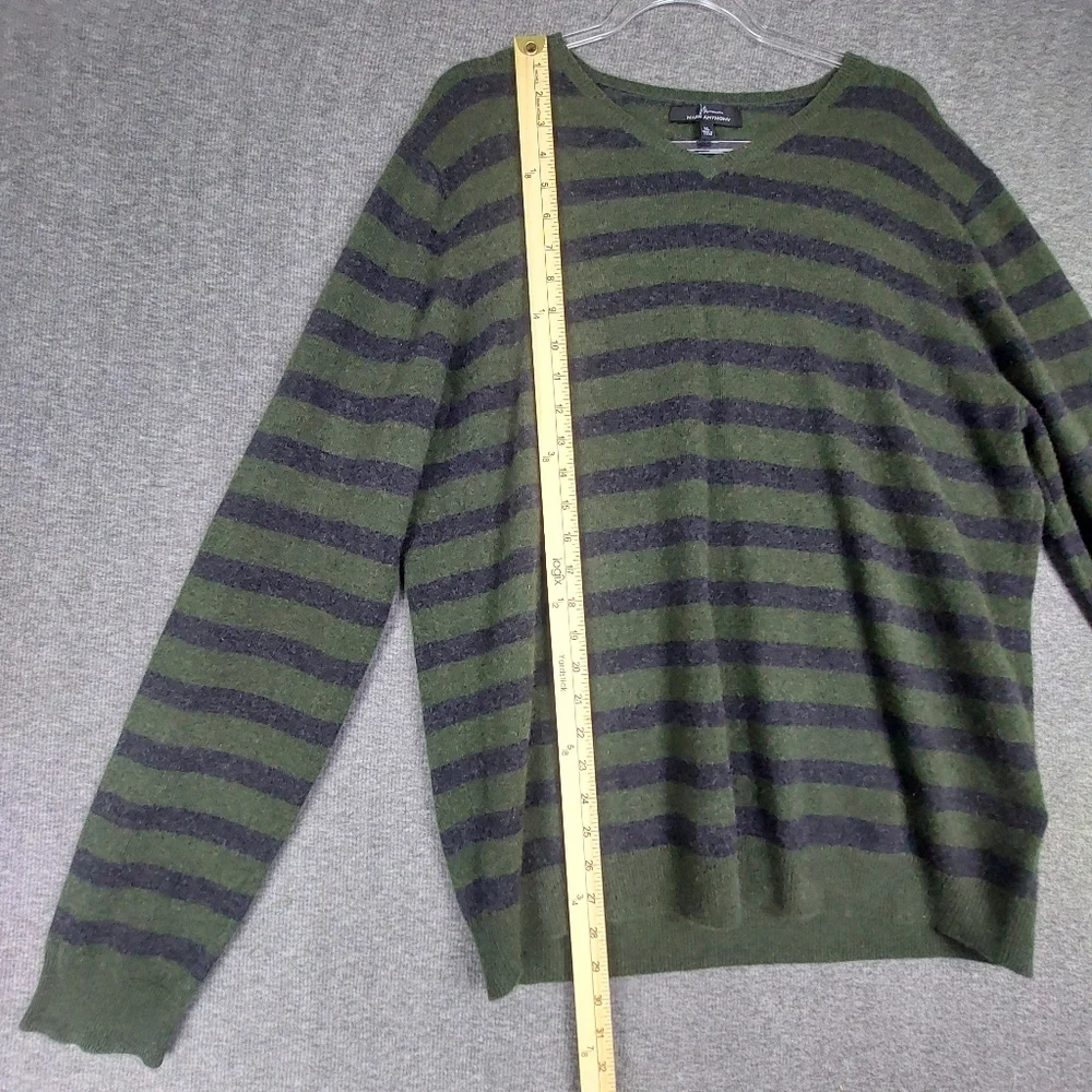 MARC ANTHONY MENS GREEN GRAY STRIPED 100% CASHMERE LONG SLEEVE VNECK SWEATER XL